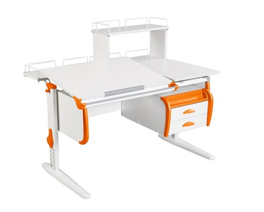 Детский стол-трансформер 1/75-40 (СУТ.25) + Tumba 3 + Polka_z 1/600 + Polka_zz 1/600 белый/белый/Оранжевый в Ярославле - изображение