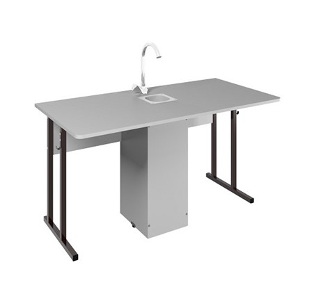 Детский стол 2-местный для кабинета химии Стандарт 5, Пластик Серый/Коричневый в Ярославле - изображение