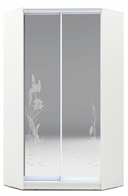 Угловой шкаф 2300х1103, ХИТ У-23-4-66-01, цапля, 2 зеркала, белая шагрень в Ярославле - изображение