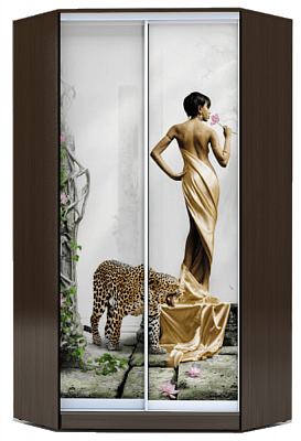 Угловой шкаф-купе 2300х1103, ХИТ У-23-4-77-03, Девушка с леопардом, венге в Ярославле - изображение