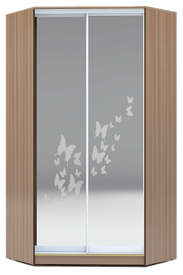 Угловой шкаф 2300х1103, ХИТ У-23-4-66-05, бабочки, 2 зеркала, шимо темный в Ярославле - изображение