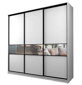 Шкаф 3-х дверный MAX МШ-27-6-24/2-333, Профиль Черный/Цвет Белый/с зеркальной вставкой с рисунком в Ярославле