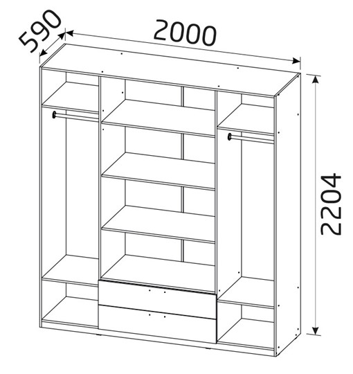 Шкаф 4х-дверный Классика с 2 ящиками (500) в Ярославле - изображение 1