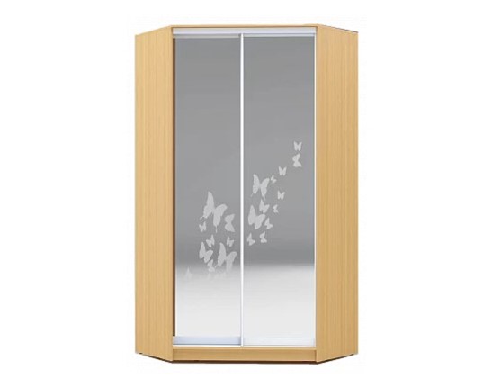 Шкаф 2400х1103, ХИТ У-24-4-66-05, бабочки, 2 зеркалами, Бук Бавария светлый в Ярославле - изображение