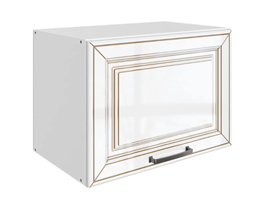 Кухонный навесной шкаф Атланта L500 Н360 (1 дв. гл.) эмаль (белый/белый глянец патина золото) в Ярославле - предосмотр