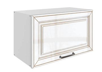 Навесной кухонный шкаф Атланта L600 Н360 (1 дв. гл.) эмаль (белый/белый глянец патина золото) в Ярославле - предосмотр