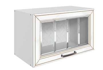 Шкаф на кухню Атланта L600 Н360 (1 дв. рам.) эмаль (белый/белый глянец патина золото) в Ярославле