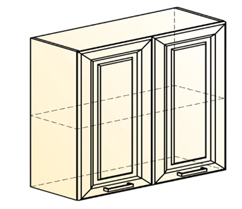 Кухонный навесной шкаф Атланта L800 Н720 (2 дв. гл.) эмаль (белый/белый глянец патина золото) в Ярославле - предосмотр 1