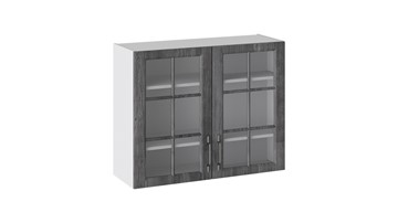 Навесной кухонный шкаф Прованс (Белый глянец/Санторини темный) со стеклом В_72-90_2ДРс в Ярославле