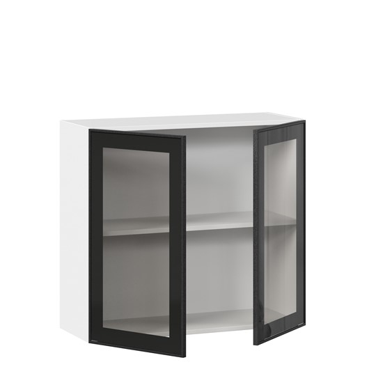Кухонный шкаф со стеклом 800 Индиго ЛД 298.360.000.023, Белый/Чёрный в Ярославле - изображение 1