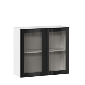 Кухонный шкаф со стеклом 800 Индиго ЛД 298.360.000.023, Белый/Чёрный в Ярославле