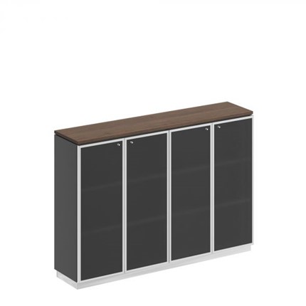 Шкаф для документов средний со стеклянными дверьми в рамке Bravo, дуб гладстоун/антрацит премиум (180,2х40х124,6) в Ярославле - изображение