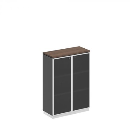 Шкаф для документов средний со стеклянными дверьми в рамке Bravo, дуб гладстоун/антрацит премиум (90х40х124,6) в Ярославле - изображение