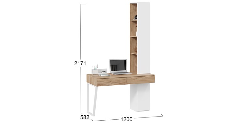 Стол с ящиками со шкафом комбинированным Порто СМ-393.15.012 (Белый жемчуг/Яблоня беллуно/Белый софт) в Ярославле - изображение 1