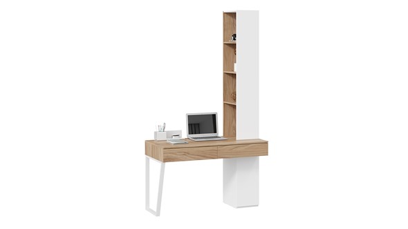 Стол с ящиками со шкафом комбинированным Порто СМ-393.15.012 (Белый жемчуг/Яблоня беллуно/Белый софт) в Ярославле - изображение