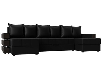 Большой П-образный диван Венеция боннель, Черный (Экокожа) в Ярославле