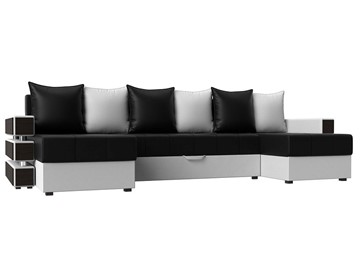 Большой П-образный диван Венеция боннель, Черный\Белый (Экокожа) в Ярославле - предосмотр
