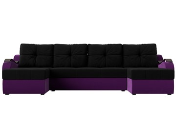 П-образный диван Меркурий П, Черный/фиолетовый (вельвет) в Ярославле - предосмотр 1