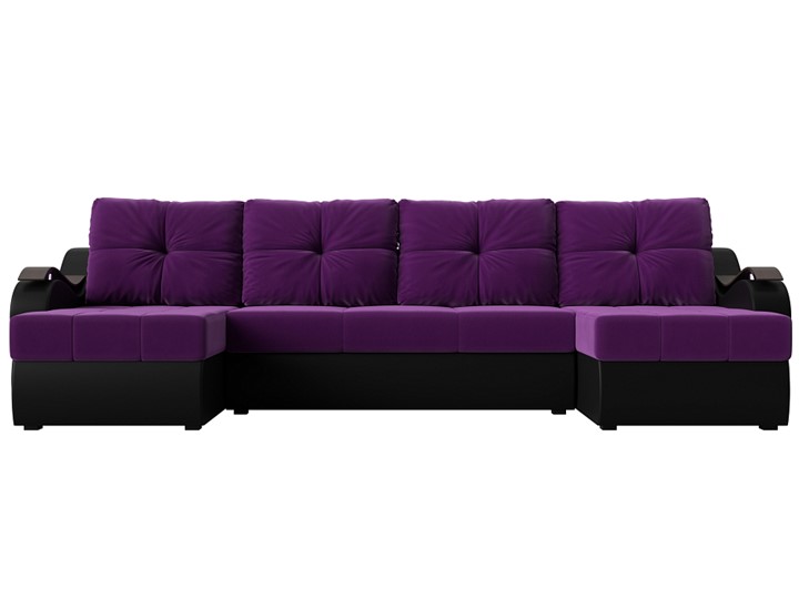 П-образный диван Меркурий П, Фиолетовый/черный (вельвет/экокожа) в Ярославле - изображение 1