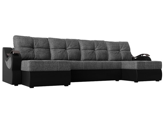 П-образный диван Меркурий П, Серый/черный (рогожка/экокожа) в Ярославле - изображение