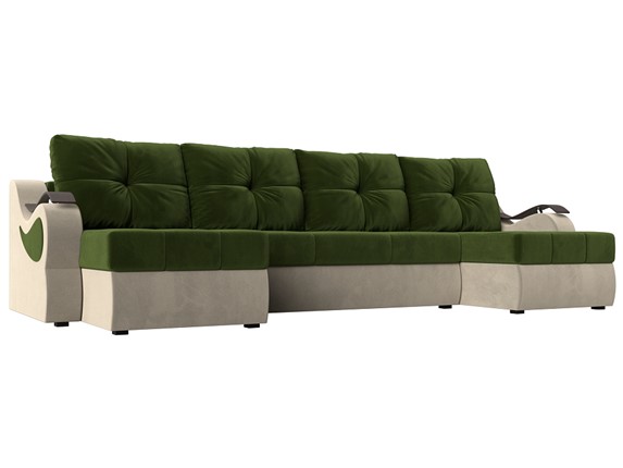 П-образный диван Меркурий П, Зеленый/бежевый (вельвет) в Ярославле - изображение