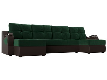 П-образный диван Меркурий П, Зеленый\Коричневый (Велюр\Экокожа) в Ярославле