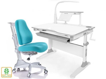 Растущая парта + стул Mealux EVO Evo-30 G (арт. Evo-30 G + Y-528 KBL)/(стол+полка+кресло+чехол+лампа)/белая столешница (дерево), цвет пластика серый в Ярославле