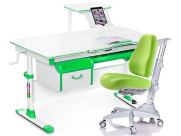 Комплект растущая парта + стул Mealux EVO Evo-40 Z (арт. Evo-40 Z + Y-528 KZ) / (стол+полка+кресло+чехол)/ белая столешница / цвет пластика зеленый в Ярославле