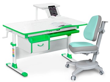 Комплект растущая парта + стул Mealux EVO Evo-40 Z (арт. Evo-40 Z + Y-110 TG) / (стол+полка+кресло) / белый, зеленый, серый в Рыбинске