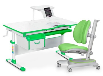 Комплект растущая парта + стул Mealux EVO Evo-40 Z (арт. Evo-40 Z + Y-115 KZ) / (стол+полка+кресло+чехол), белый, зеленый в Ярославле