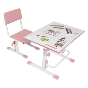 Комплект растущей детской мебели POLINI Kids Растущая парта-трансформер М1 и стул регулируемый L Белый-розовый в Ярославле - предосмотр 1