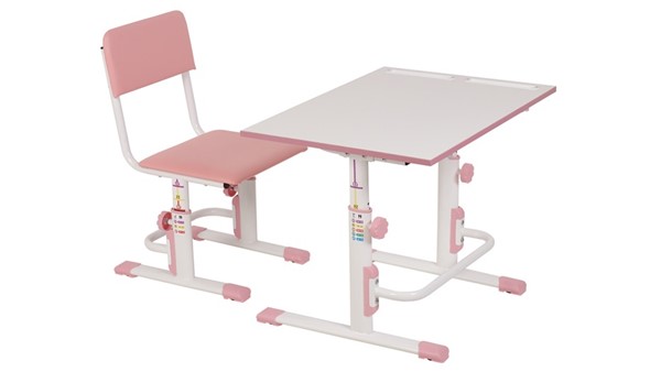 Комплект растущей детской мебели POLINI Kids Растущая парта-трансформер М1 и стул регулируемый L Белый-розовый в Ярославле - изображение