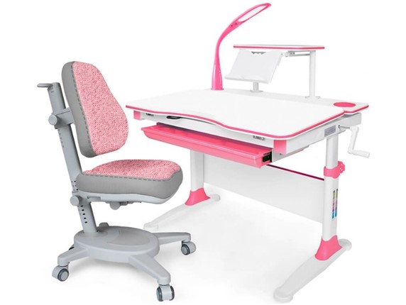 Растущая парта + стул Комплект Mealux EVO Evo-30 BL (арт. Evo-30 BL + Y-115 KBL), серый, розовый в Ярославле - изображение