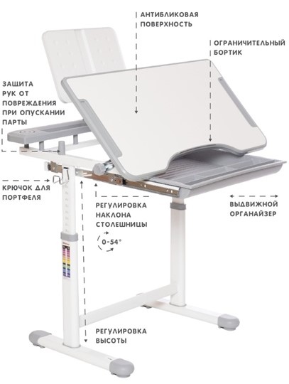 Растущие парта + стул SET HOLTO-17А, серый в Ярославле - изображение 5
